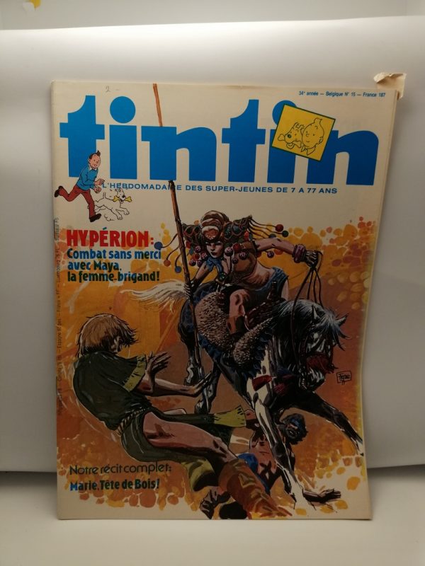 Tintin - L'hebdomadaire des Super-Jeunes de 7 à 77 ans. N°15 bel. et 187 Fr Année 34